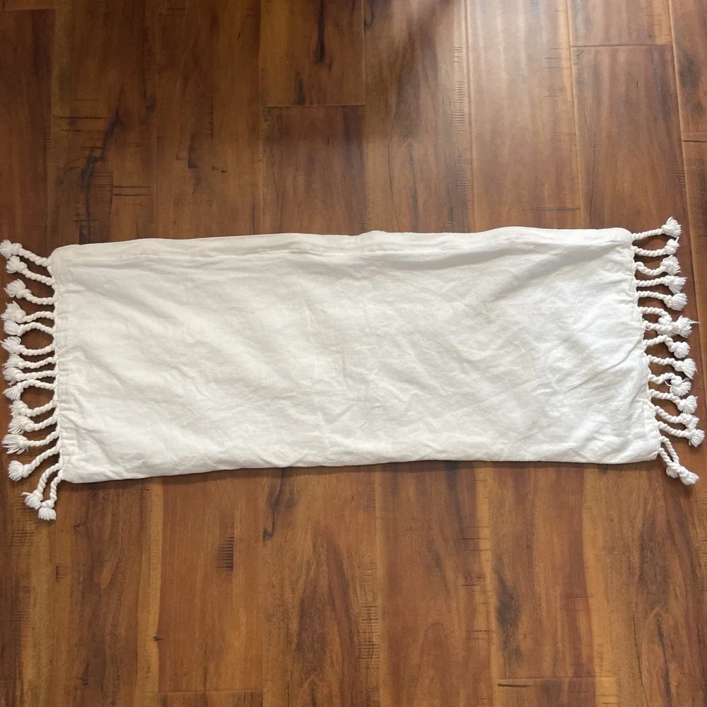 Long Lumbar Boho Pillow Cover Black Cream Textured Fringe Zip Closure Neutral